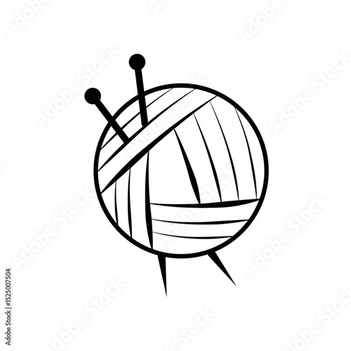 A ball of thread and two knitting needles stuck into the ball against a background of scattered buttons.
Textiles. Sewing accessories. Tailor cutter. Handicraft supplies