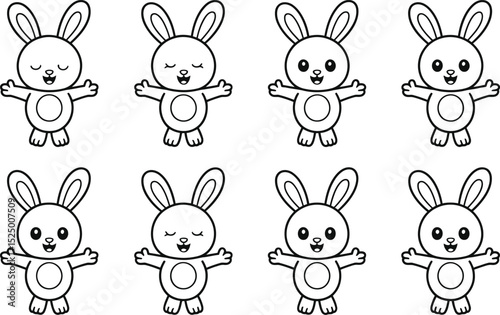 Cute easter bunny pattern with outstretched arms for coloring and design