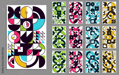 Bauhaus covers design, vector set geometric patterns abstract backgrounds collection, design templates for flyers, booklets and advertising, retro construct style graphics.