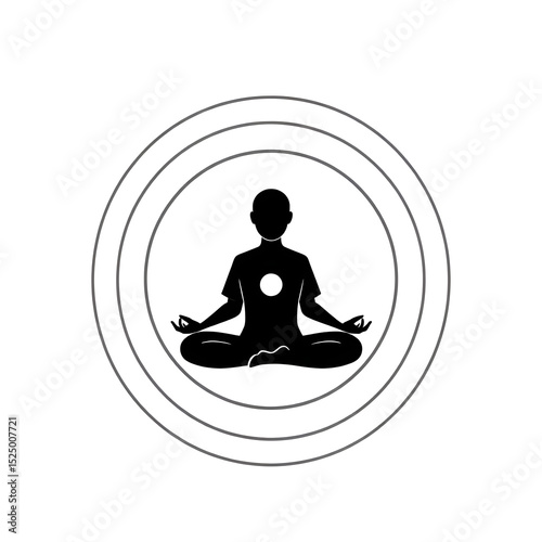 Abstract minimalist meditation vector icon depicting a person in lotus pose