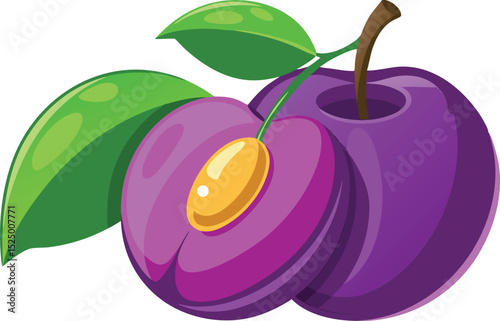 vector illustration of plums with leaves