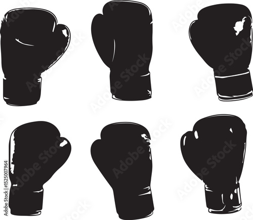 Black Boxing Gloves Vector Illustration: Sports Equipment Graphic, Punching Mitts Clipart, Boxing Training Gear, Silhouette Style Design