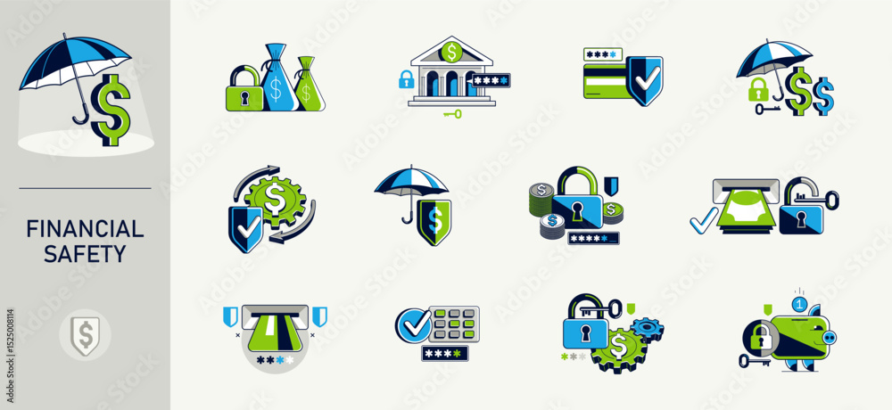 custom made wallpaper toronto digitalFinancial safety vector detailed icons set, secured account and transaction, protected finance money.