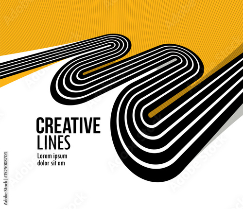 Creative lines vector abstract background, 3D perspective linear graphic design composition, stripes in dimensional rotation poster or banner.