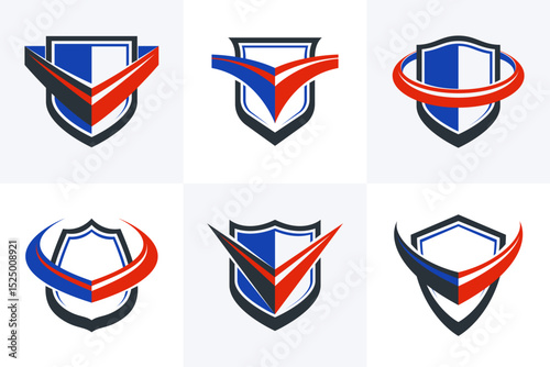 Shield logos vector set, different ammo protection symbols collection, antivirus or sport theme, insurance or guarantee.