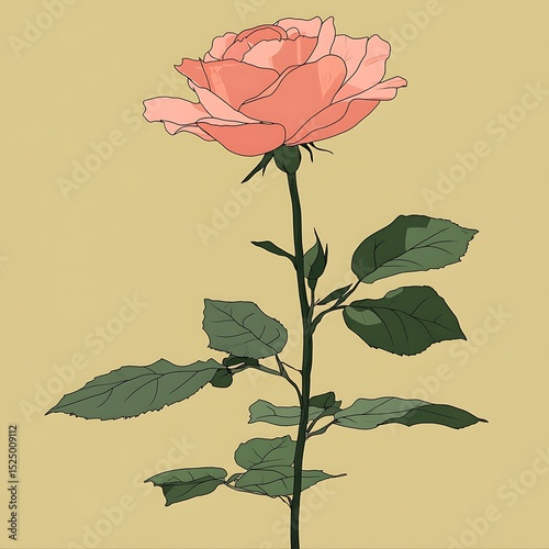A Beautiful Pink Rose Blooming on a Tall Green Stem