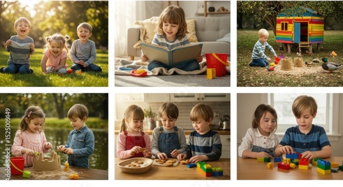Children joyfully playing in various delightful scenarios