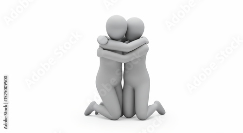 Two figures embracing, showing compassion and support, against a white background, for mental health awareness campaigns