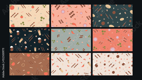 Barbecue Kebap Skewer Background Set