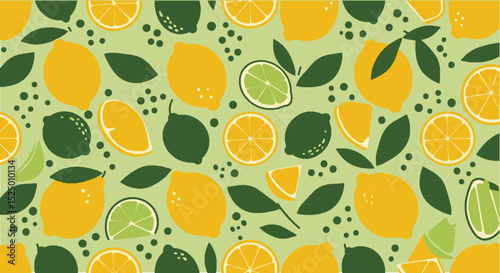 Vibrant seamless pattern of fresh citrus fruits including lemons, limes, and grapefruits, perfect for a healthy food background