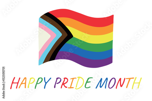 Colorful Lgbtq progress pride flag Happy pride day LGBTQ community Pride Month Vector hand drawn doodle for posters, stickers, logo, cards