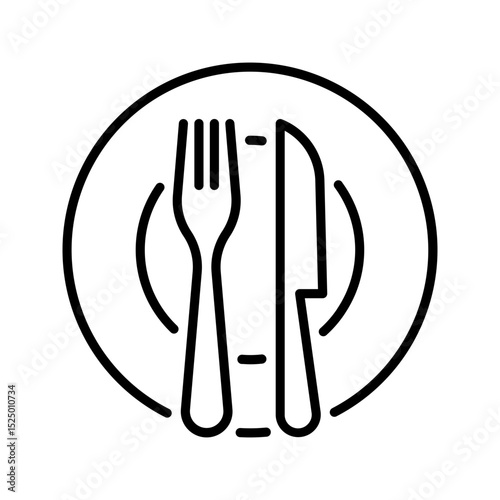 A plate knife fork outline icon, ideal for food apps or dining interfaces
