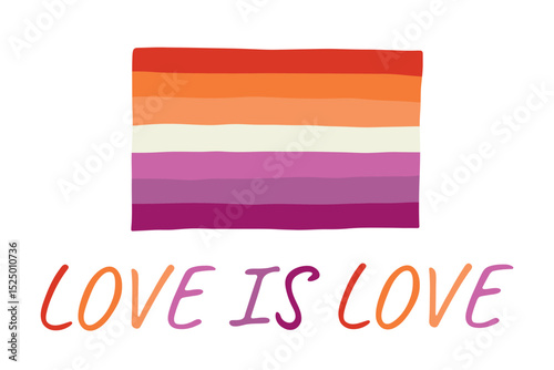 Colorful Lesbian pride flag Happy pride day LGBTQ community Pride Month Vector hand drawn doodle for posters, stickers, logo, cards