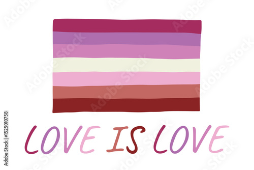 Colorful Lesbian pride flag Happy pride day LGBTQ community Pride Month Vector hand drawn doodle for posters, stickers, logo, cards