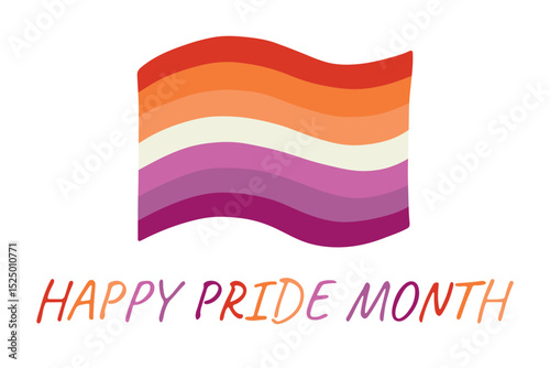 Colorful Lesbian pride flag Happy pride day LGBTQ community Pride Month Vector hand drawn doodle for posters, stickers, logo, cards