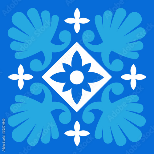 Portuguese Ornate Blue Floral Tile