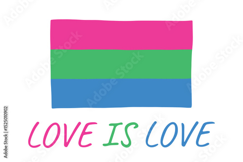 Colorful Polysexual pride flag Happy pride day LGBTQ community Pride Month Vector hand drawn doodle for posters, stickers, logo, cards