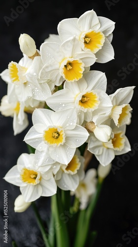 Beautiful white daffodils with yellow centers