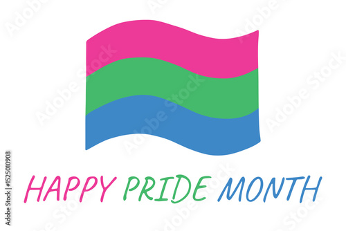 Colorful Polysexual pride flag Happy pride day LGBTQ community Pride Month Vector hand drawn doodle for posters, stickers, logo, cards