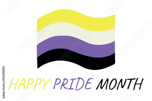 Colorful Non-binary pride flag Happy pride day LGBTQ community Pride Month Vector hand drawn doodle for posters, stickers, logo, cards