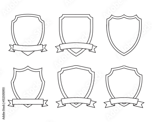 Classic shield badge frame templates with ribbon banner vector
