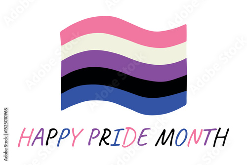 Colorful Gender fluid pride flag Happy pride day LGBTQ community Pride Month Vector hand drawn doodle for posters, stickers, logo, cards