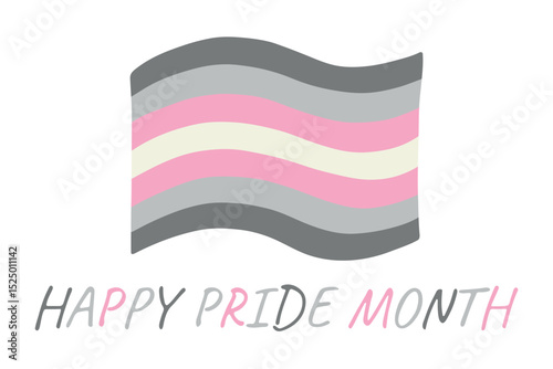 Colorful Demigirl pride flag Happy pride day LGBTQ community Pride Month Vector hand drawn doodle for posters, stickers, logo, cards