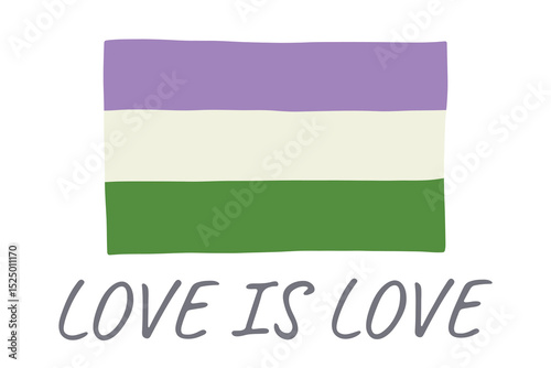 Colorful Genderqueer pride flag Happy pride day LGBTQ community Pride Month Vector hand drawn doodle for posters, stickers, logo, cards