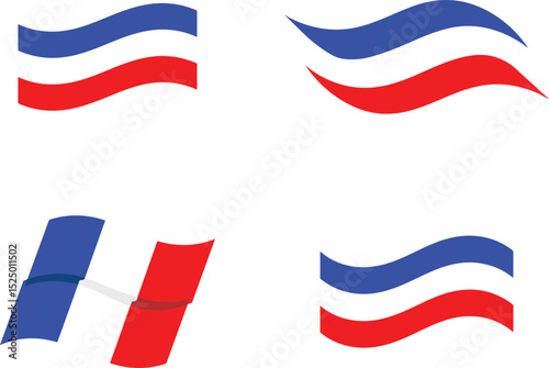Set of France Flag Design, Blue, White and Red Stripes on White Background,