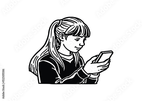 Silhouette of girl using phone isolated on a white background
