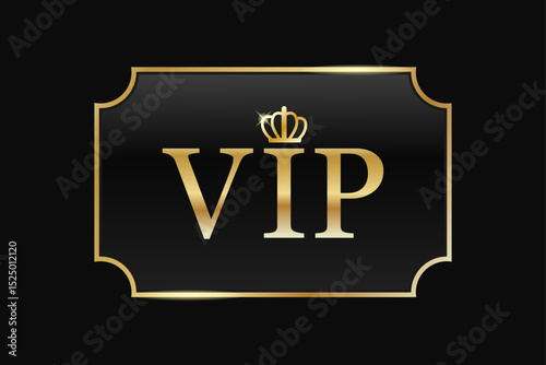 VIP frame, black label with golden glow and rectangular crown frame. Premium dark template. Luxury design for an important person, premium class card, vector invitation illustration.