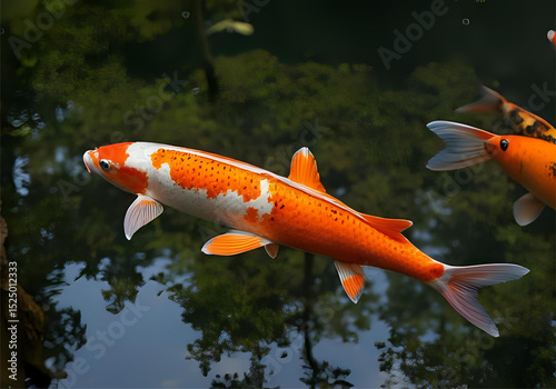 Koi fish swimming in a pond