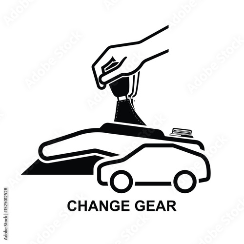 Changes gear  icon. Driver holds on to the shift lever of the transmission isolated on background vector illustration. 