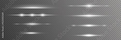 Abstract white rays. Glowing line on transparent background. Laser beams, horizontal lines of light, bright flash. Vector illustration.