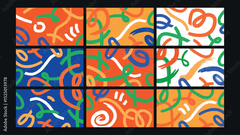 Obraz premium Bold Curved Doodle Lines Background Set