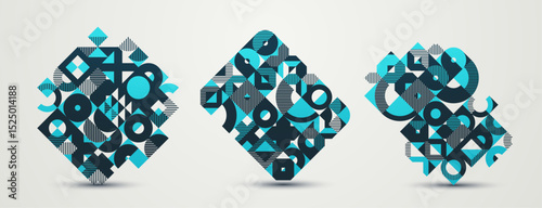 Abstract Bauhaus style graphic design set, vector background with geometric elements pattern, stylish modern geometry motif, wallpaper art collection.