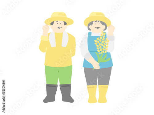 稲を持つ高齢農家のイラスト