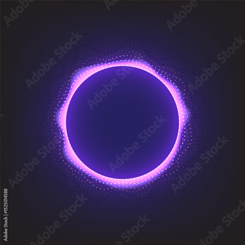 Glowing abstract purple circle with particle light effects on dark background, suitable for sci-fi, digital art, or modern tech designs.