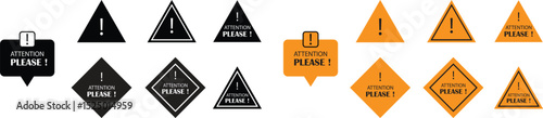 Attention please bubbles flat icons set. Vectors danger warning and important message or exclamation mark signs. Announcement information symbols illustration for business, marketing and advertising.