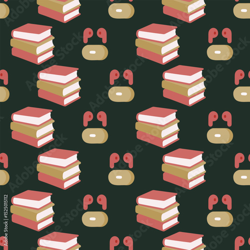 Stacked Books and Earbuds Pattern