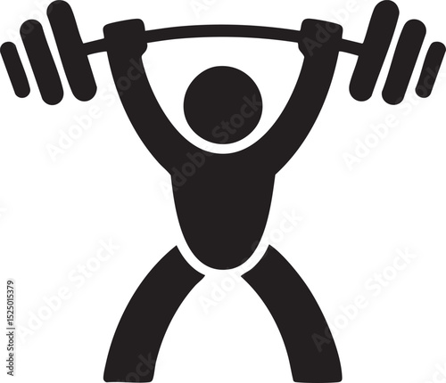 Black And White Silhouette Illustration Of Person Lifting Barbell Icon Representing Fitness, Strength, Weightlifting, And Gym Training