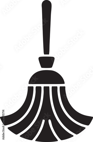 Black And White Silhouette Illustration Of A Broom Icon Representing Cleaning, Housekeeping, Sanitation, Chores, And Maintenance Work