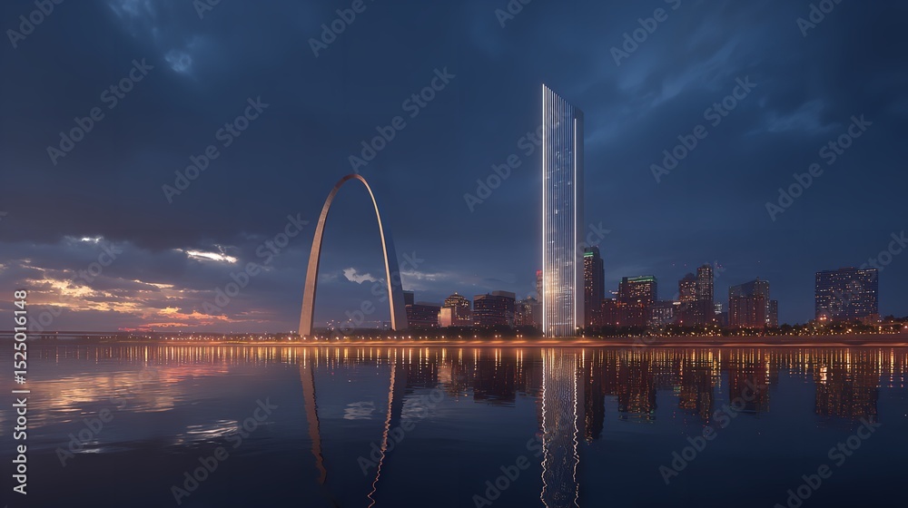 Obraz premium MAY 2019, ST LOUIS, MO., USA - St. Louis, Missouri skyline on Mississippi River - shot from East St. Louis, Illinois