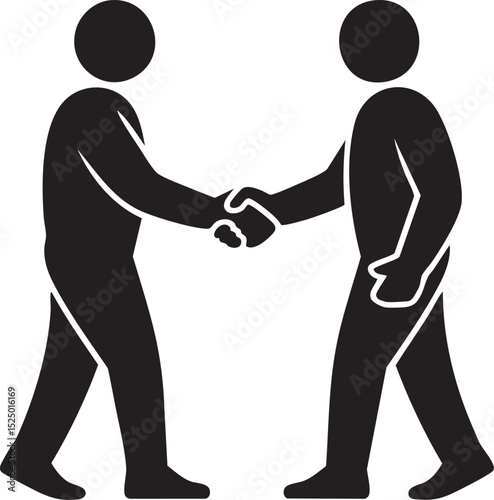 Silhouette Illustration Of Two People Shaking Hands Representing Partnership, Agreement, Cooperation, And Business Collaboration