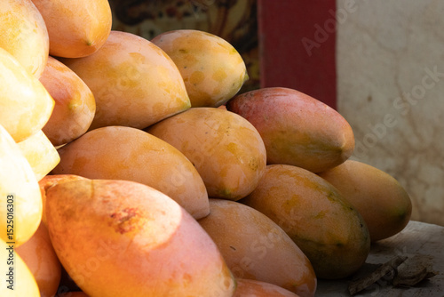 Full frame shot of the Totapuri mangos sold by the road side vendors in the early morning
