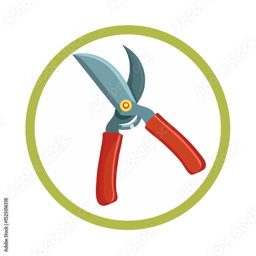 Pruning Shears Illustration: A meticulously illustrated pair of pruning shears, a tool for gardening, framed within a clean, modern design. Evoking themes of precision, gardening.