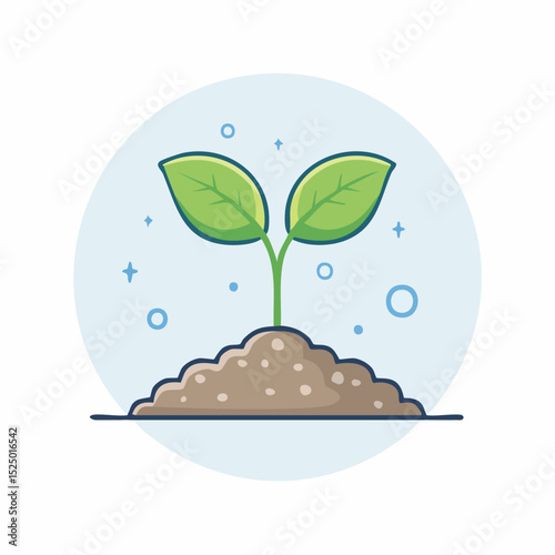 Sprout Icon: A fresh sprout with vibrant green leaves pushes through soil, rendered as a charming illustration on a simple backdrop.