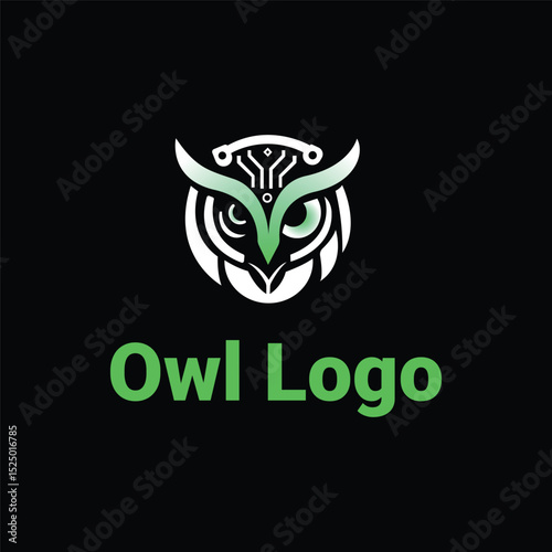 Futuristic owl logo with circuit design, symbolizing technology, AI, wisdom, security, and intelligence.