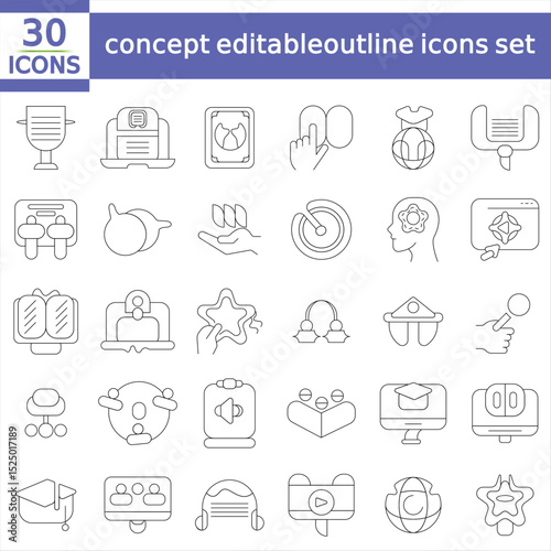 online education and e-learning concept editable stroke outline icons set isolated on white background flat vector illustration.