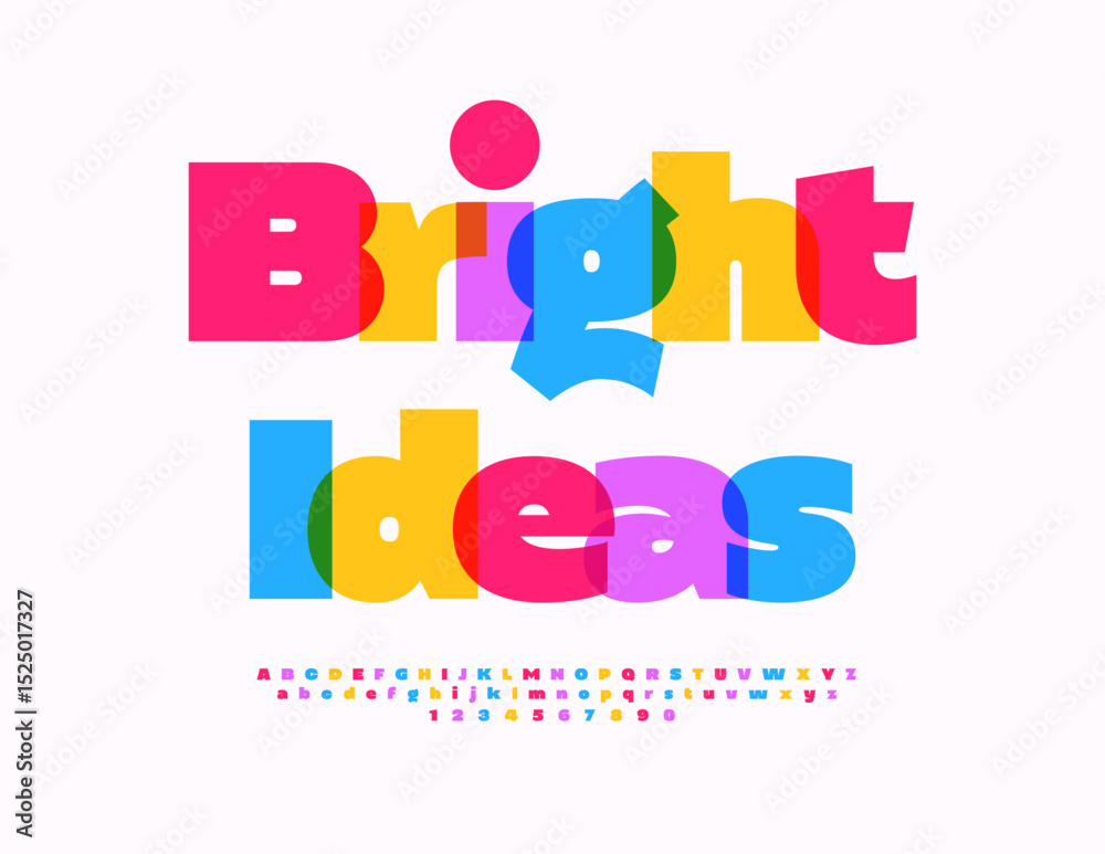 Obraz premium Vector Artistic template Bright Ideas. Bold Colorful Font. Typography Modern Alphabet Letters and Numbers set.